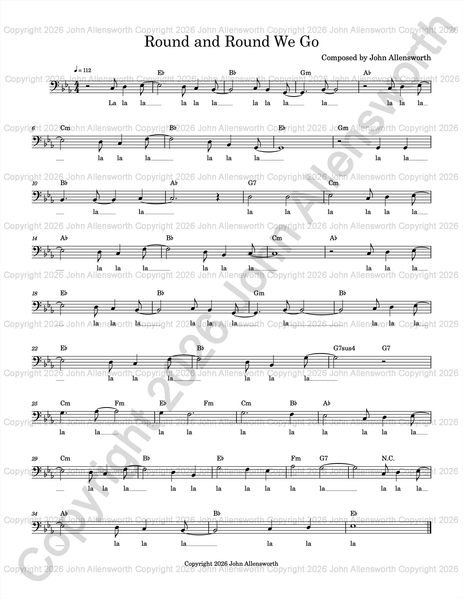 Round and Round We Go, composed by John Allensworth, copyright 2026